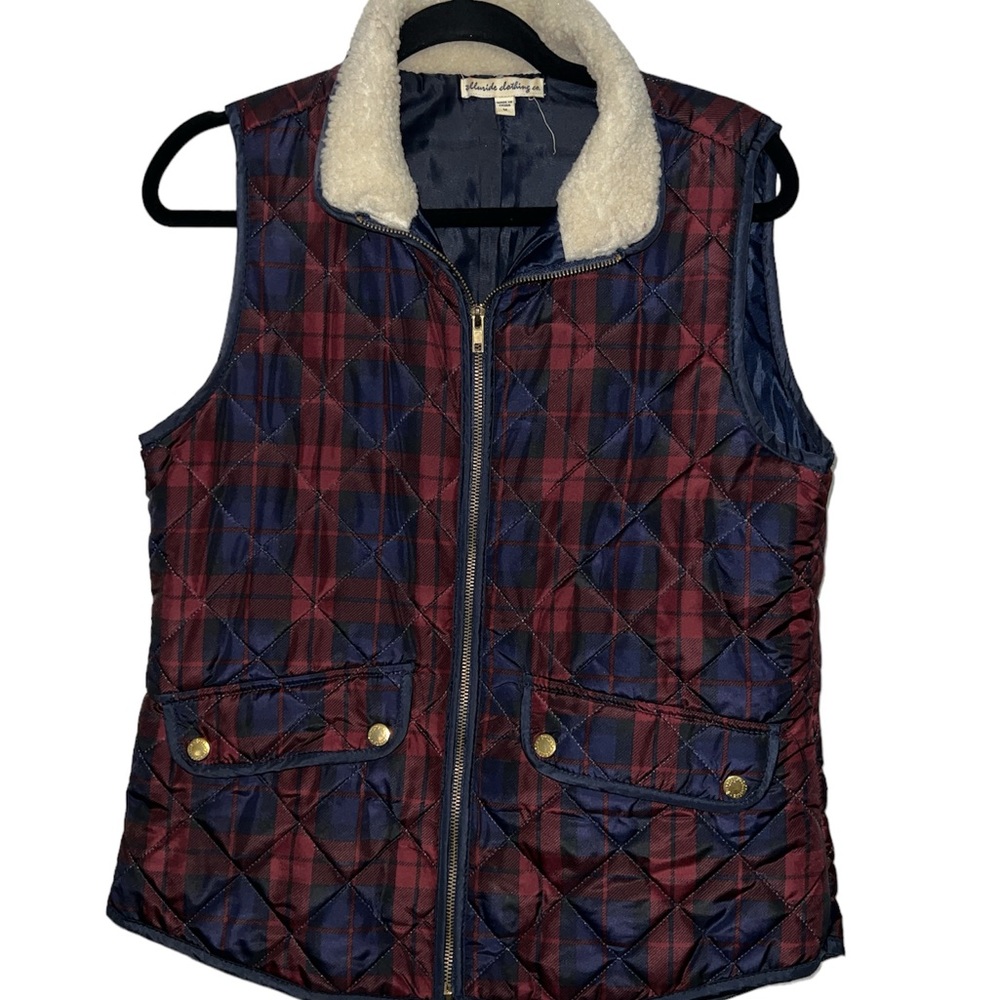 telluride clothing co best • quilt pattern•plaid •two front pockets•Gold buttons